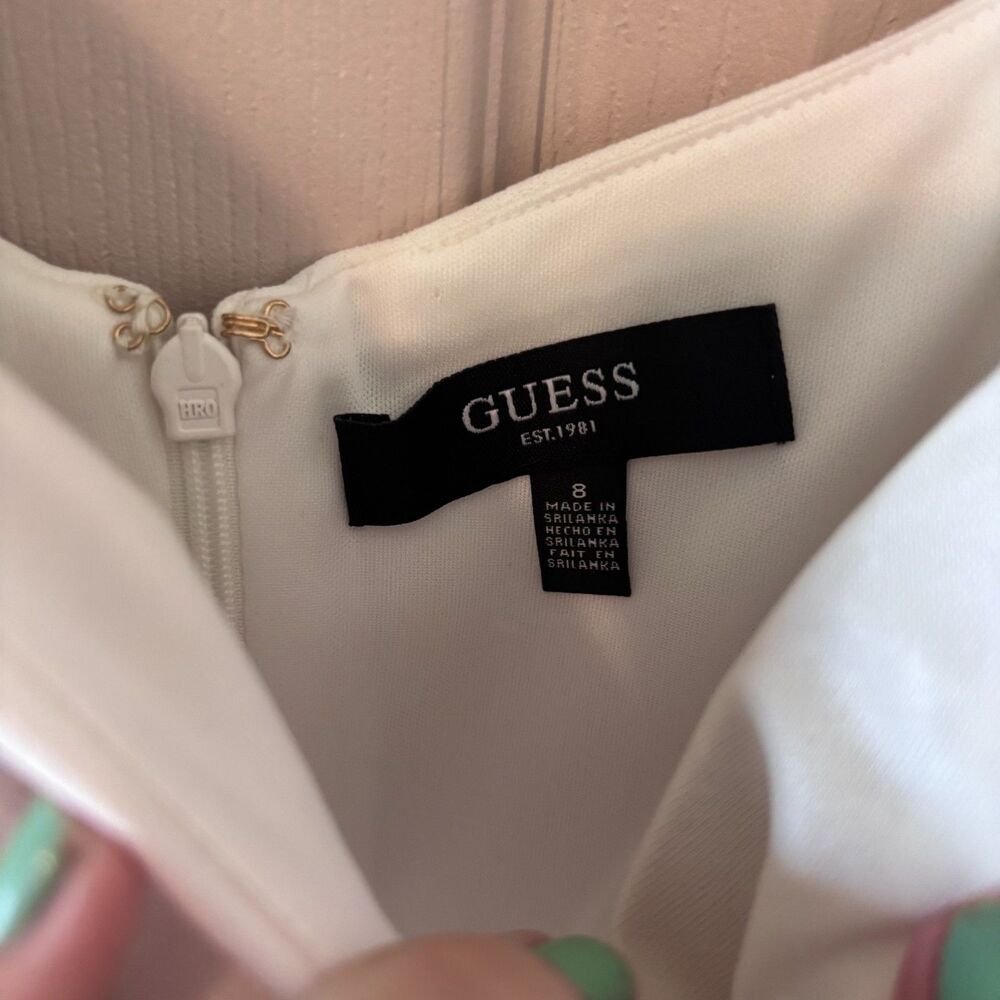 Guess White Long Sleeve Mini Dress Ring Detail Size 8 - Picture 6 of 8